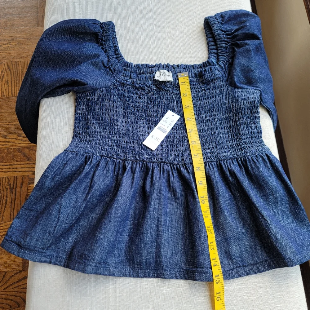New! J. Crew sz Medium M Denim Chambray Smocked Puff Long Sleeve Top NWT